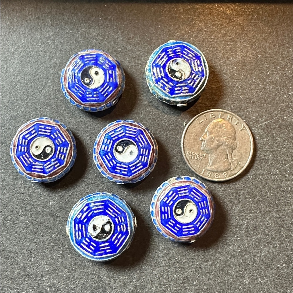 Rare Vintage Yin Yang Enamel Beads